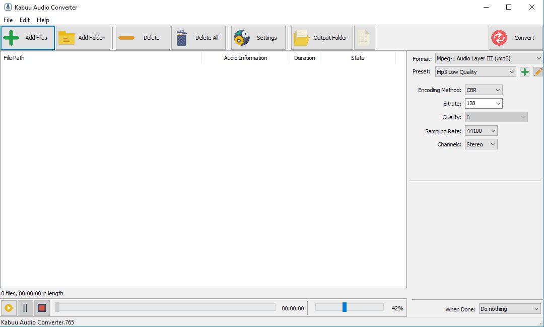 Kabuu Audio Converter Main Screen